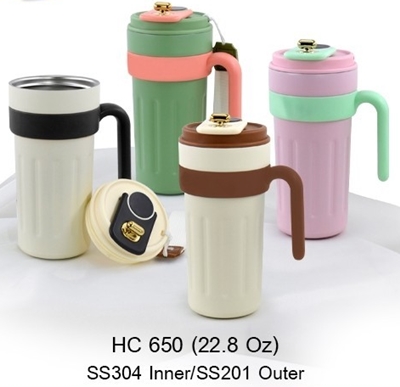 แก้วน้ำสแตนเลสเก็บร้อน-เย็น มีฝาปิด ขนาด 22.8 ออน รหัส HC-650 (ข้างนอก และข้างใน เป็นสแตนเลส วัสดุพรีเมี่ยม)
