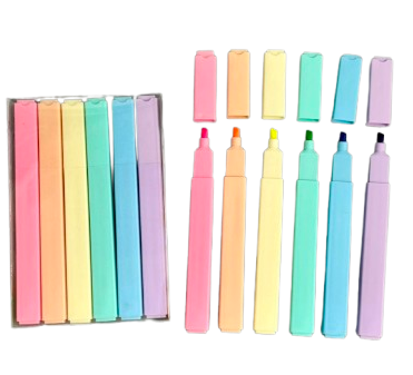 ชุดปากกาไฮไลท์ 6 สี ในกล่อง PVC ใส